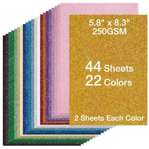 TORC A5 250GSM Glitter Cardstock Paper 44-Sheet (22 Colors) Deal