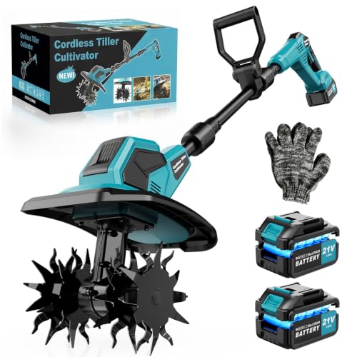 Cordless Tiller Cultivator with 2x 3.0Ah 21V Batteries