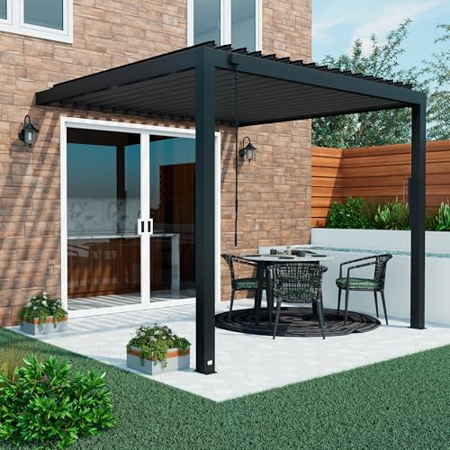 Backyard Discovery Evanston Galvanized Steel Wall-Mounted Louvered Pergola Kit with Adjustable Roof Deal