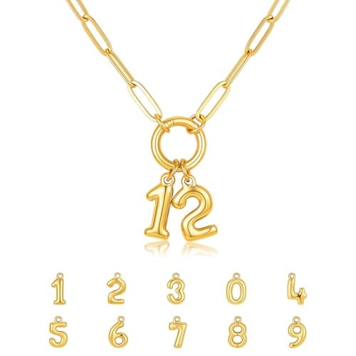 Gold Number Necklace Interchangeable Charm Pendant