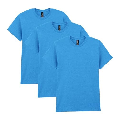 Gildan Mens Heavy Cotton T-Shirt, Style G5000, Heather Sapphire (3-Pack)