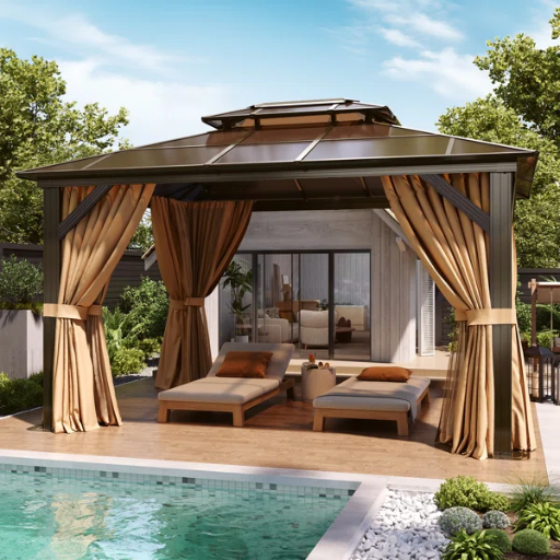 12' x 10' JolyDale Aluminum Hardtop Gazebo w/ Side Curtains and Screens