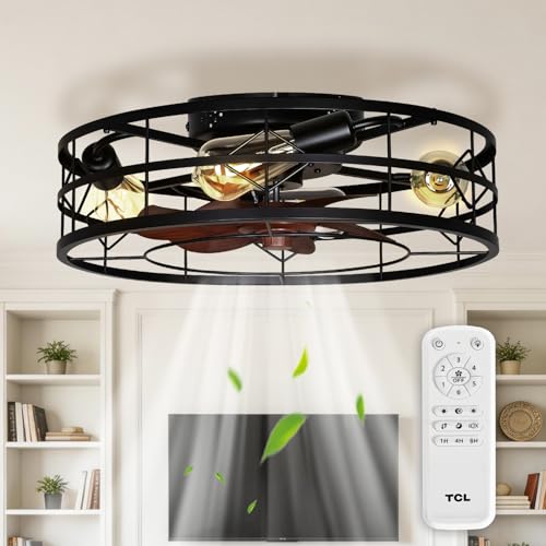 TCL 20" Low Profile Caged Ceiling Fans with Lights & Remote Deal