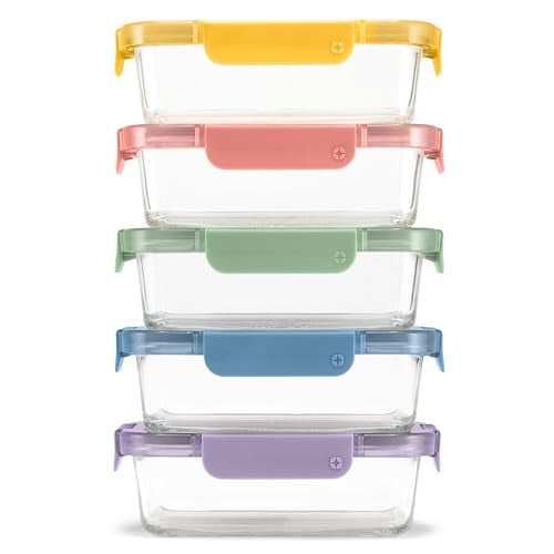 Ello Color Lock 3.4 Cup Glass Meal Prep Containers & Lids, 5 Pack, Desert Deal