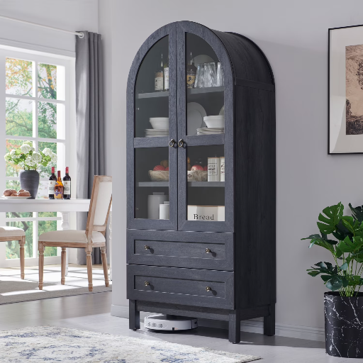 71" SinCiDo Arched Kitchen Pantry Storage Cabinet w/ 2 Doors & 2 Large Drawers (Grey) Deal