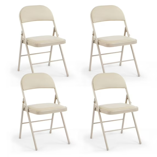 4-Pack EDX Padded Leather with Metal Frame Folding Chairs (Black)