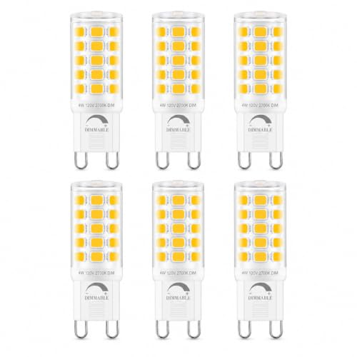 G9 LED Bulbs 4.5W 2700K Dimmable, 6-Pack