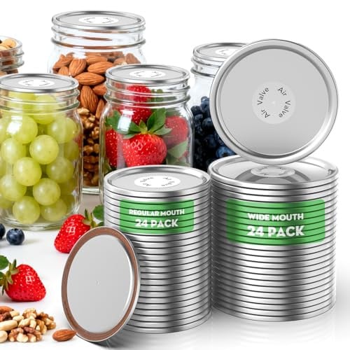 Eallpha Airtight Mason Jar Canning Lids 48-Count (24 Regular/ 24 Wide-Mouth)