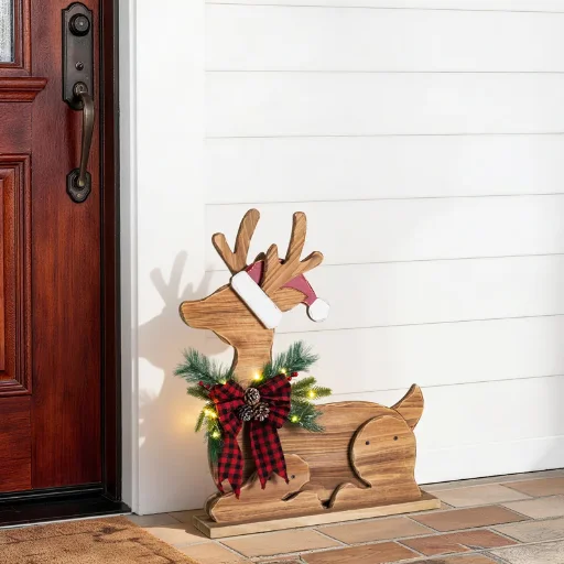 25.75"H Christmas Chunky Wood Reindeer Porch Decor