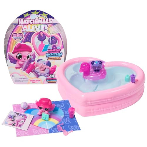 Hatchimals Alive Neon Rainbow Bestie Pool Party with 2 BFF Figures