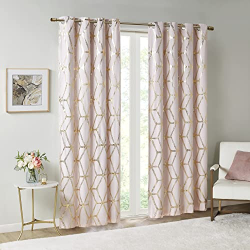 Comfort Spaces Vivian Thermal Insulated Total Blackout Window Curtains 2-Panels (50"x84", Blush/Gold)
