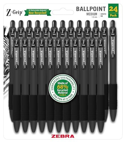 Zebra Pen Z-Grip Retractable Medium Ballpoint Pens (Black) 24-Pack Deal