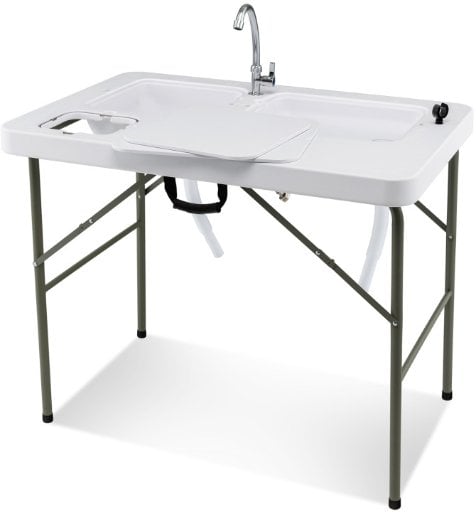 COSTWAY Fish Cleaning Table with 2 Sinks and 360° Rotatable Faucet Deal