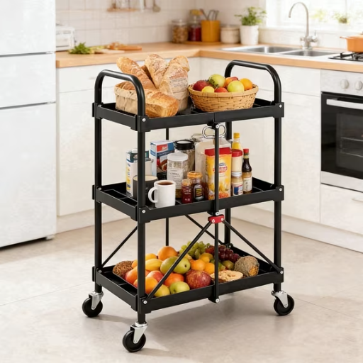 Concetta 38" 3-Tier Portable Utility Cart With Wheels, Metal Heavy Duty Cart with 120lbs Capacity