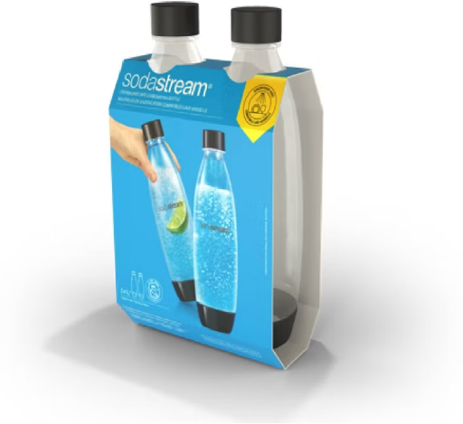 2-Pack 1L SodaStream Dishwasher Safe Slim Bottle (Black)