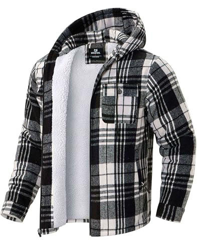 G Gradual Men's Sherpa Lined Flannel Zip-Up Hoodie Jacket