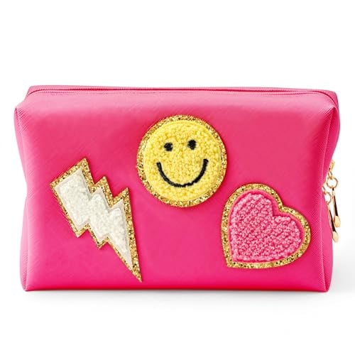 Smile Lightning Heart PU Leather Portable Waterproof Makeup Cosmetic Bag (Rose Red) Deal