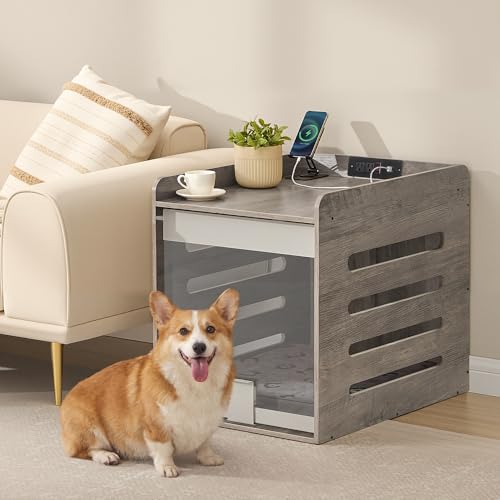 Feandrea Dog Crate Furniture with Flip-Up Hidden Acrylic Door and Charging Station Deal