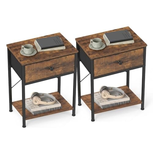SONGMICS Nightstand with Fabric Drawer - 2 Pack