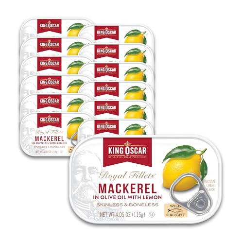12 Pack of King Oscar Mackerel in Olive Oil with Lemon, 4.05 Oz.