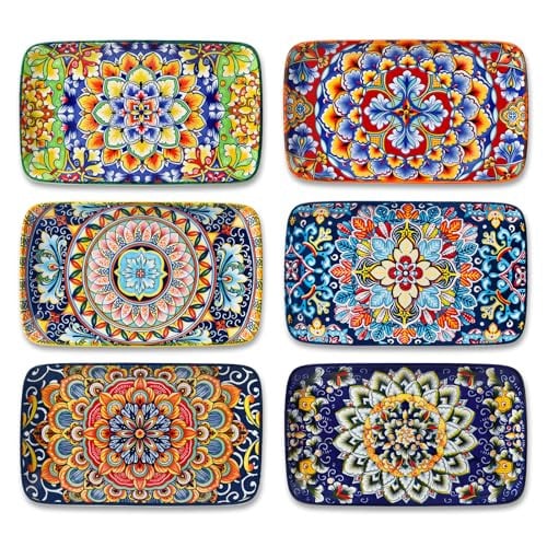 Vancasso Simi Rectangular Bohemian Floral Ceramic Plates 6-Count