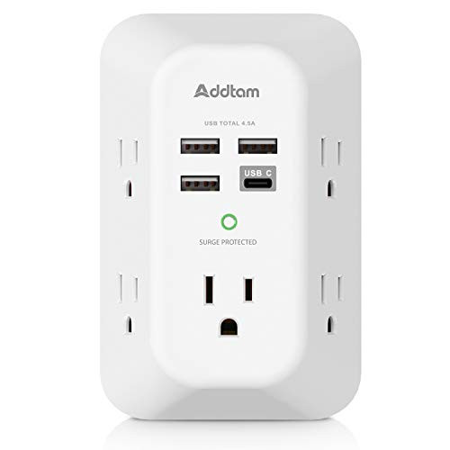 USB Wall Charger Surge Protector 5 Outlet Extender with 4 USB Charging Ports