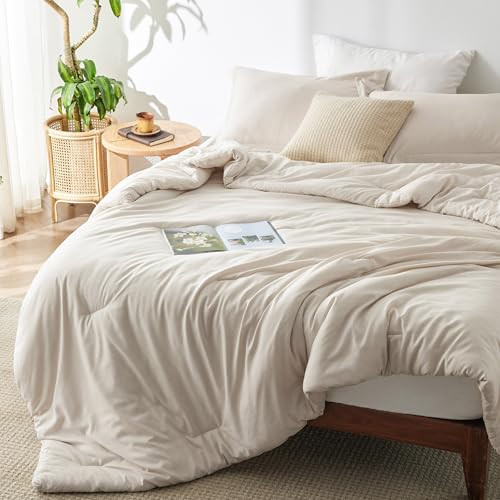 Bedsure Comforter Set - Beige, Queen Size, 3 Pieces