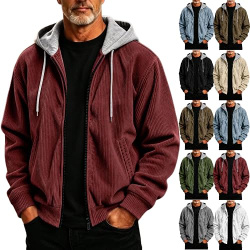 Men's Corduroy Hooded Zip-Up Jacket