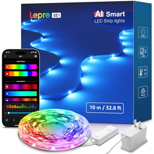 32.8ft Lepro SE1 RGB Color Changing Wi-Fi and Bluetooth AI Smart LED Light Strips