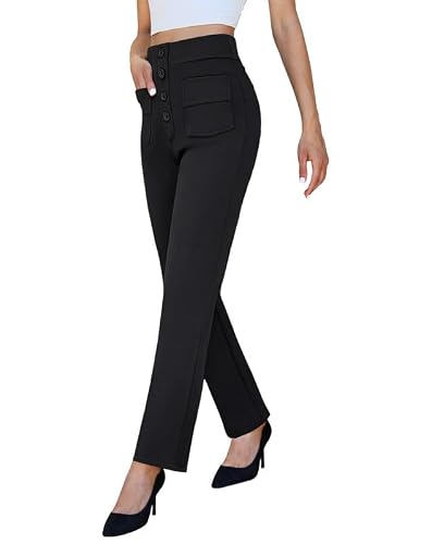 keriffe High Waist Stretchy Womens Dress Pants Straight Leg Work Pants Deal