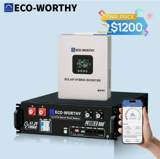 ECO-WORTHY 48V 100Ah Battery V3 + 5KW 48V Off-Grid Inverter