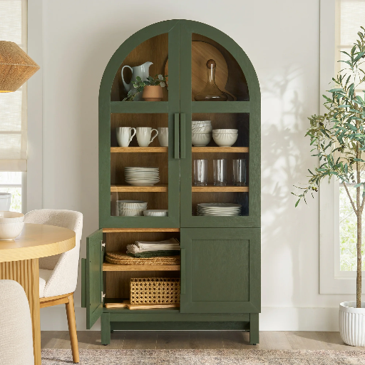 Better Homes & Gardens Juliet Kitchen Rounded Arch Cabinet Deep Green & Light Honey