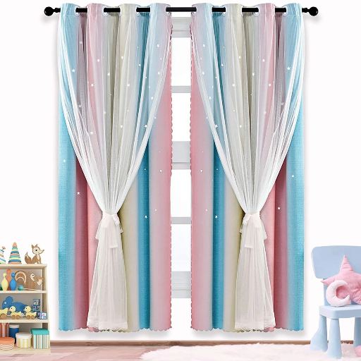 BSHAPPLUS Blackout Curtains for Kids Bedroom - White Sheer Layered 52x84 inches