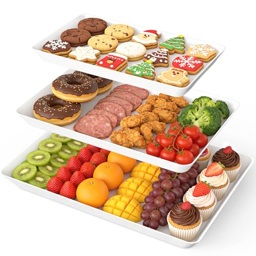 Rectangle White Plastic Serving Trays - 3 Pack Deal