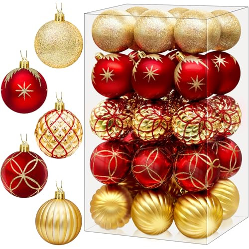 DeckTheHalls Christmas Balls Ornaments 30 Pcs 2.5 Inch (Red & Gold)