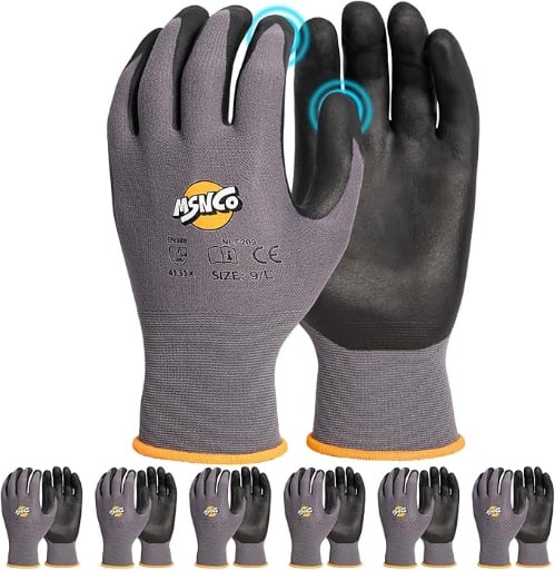 Safety Work Gloves 6-Pairs Micro Foam Nitrile Coated Endurance Seamless Knit Nylon