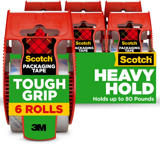 Scotch Tough Grip Clear Packing Tape 6 Rolls with Dispensers Deal