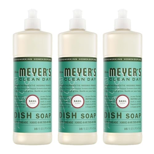 MRS. MEYER'S CLEAN DAY Liquid Dish Soap, Basil Scent, 16 Fl Oz Bottle - 3 Pack Deal