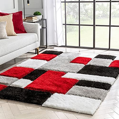 Well Woven San Francisco Escondido Red Modern Geometric 3D Textured Thick and Soft Shag 7'10" x 9'10" Area Rug Deal
