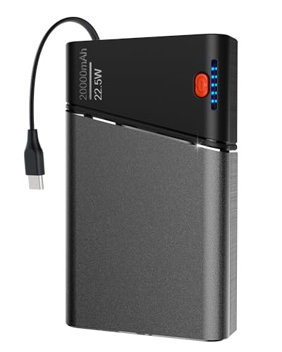 Kesguar 20000mAh 22.5W PD 3.0+QC 4.0 USB-C Power Bank w/ Built-In USB-C Cable