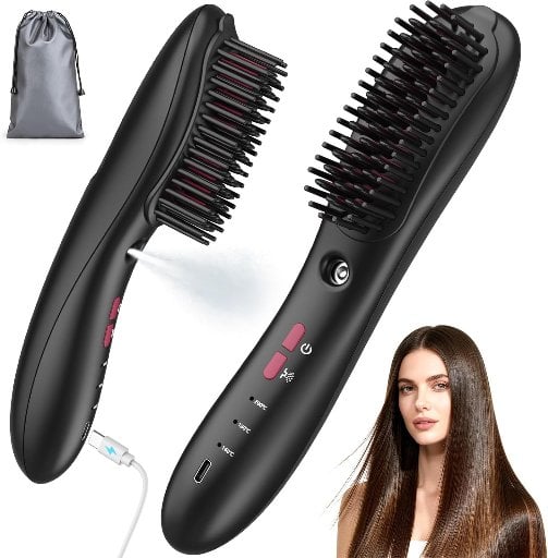 3-in-1 Wireless Straightening Comb with Spray Mist
