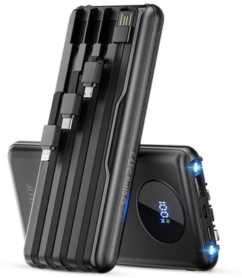 2-Pack 10,000mAh 22.5W Fast Charging Powerbank w/Built-in Cables