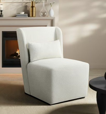 Lifestyle Solutions Ellway Modern Fabric Solid Print Accent Chair with Pillow (Ivory)