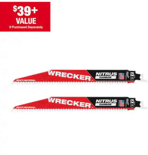 Milwaukee 9 in. 6 TPI WRECKER Nitrus Carbide Teeth Multi-Material Cutting Reciprocating Saw Blade 2-Pack