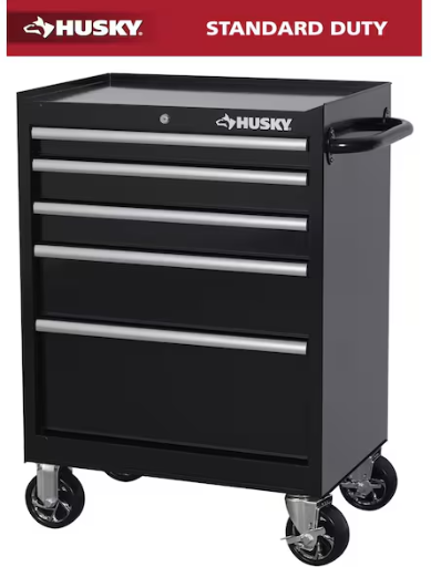Husky 27in. W 5-Drawer Gloss Black Rolling Tool Cabinet