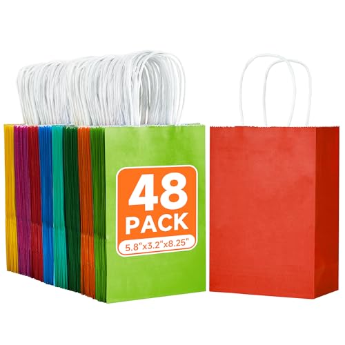 METAPRINT Small Kraft Paper Gift Bags w/ Handles (Assorted Colors) 48-Pack
