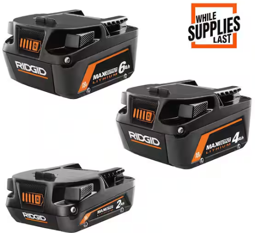 Ridgid 18V MAX Output 6.0, 4.0 and 2.0 Ah Lithium-Ion Batteries