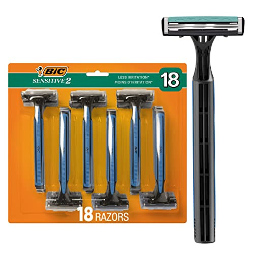 BIC Sensitive 2 Disposable Razors for Men, 18 Count