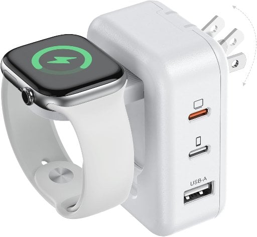 Tinetton 100W Foldable Wall Charger with Apple Watch Charging, 2 USB-C & 1 USB-A Ports