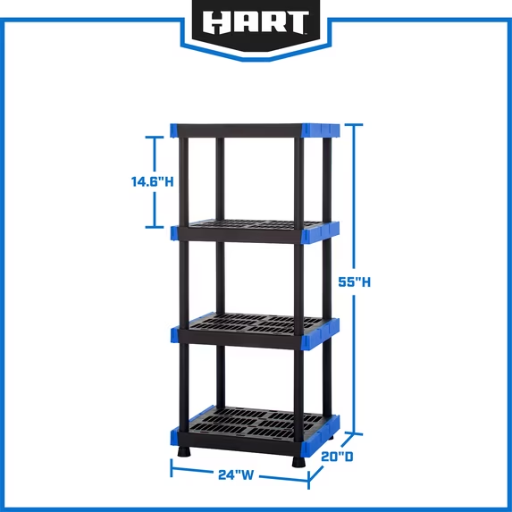 Hart 24" x 20" x 55" 4-Shelf Plastic Storage Shelf, 400-lb Capacity Deal
